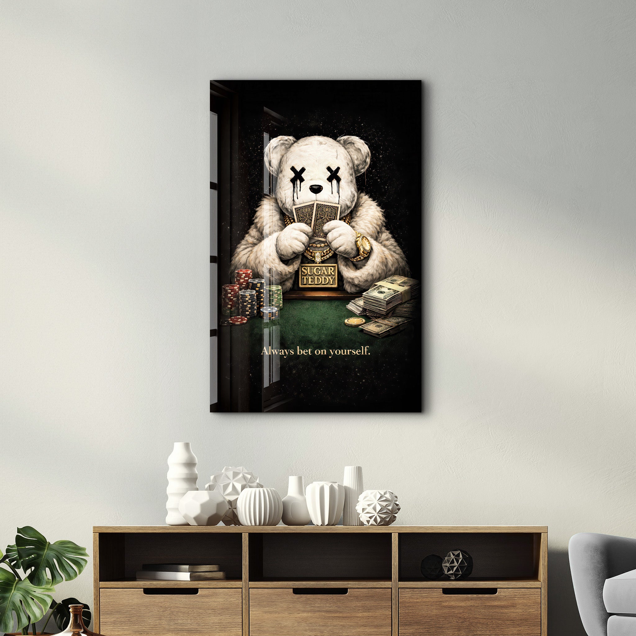 Always Bet on Yourself x Sugar Teddy | Glass Wall Art