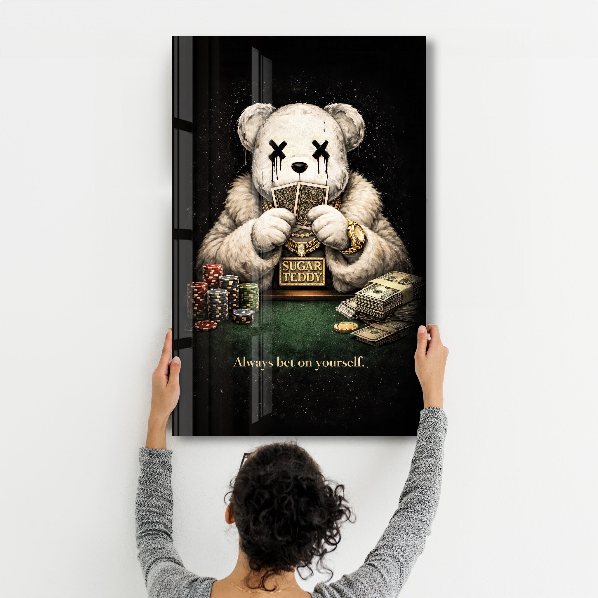 Always Bet on Yourself x Sugar Teddy | Glass Wall Art