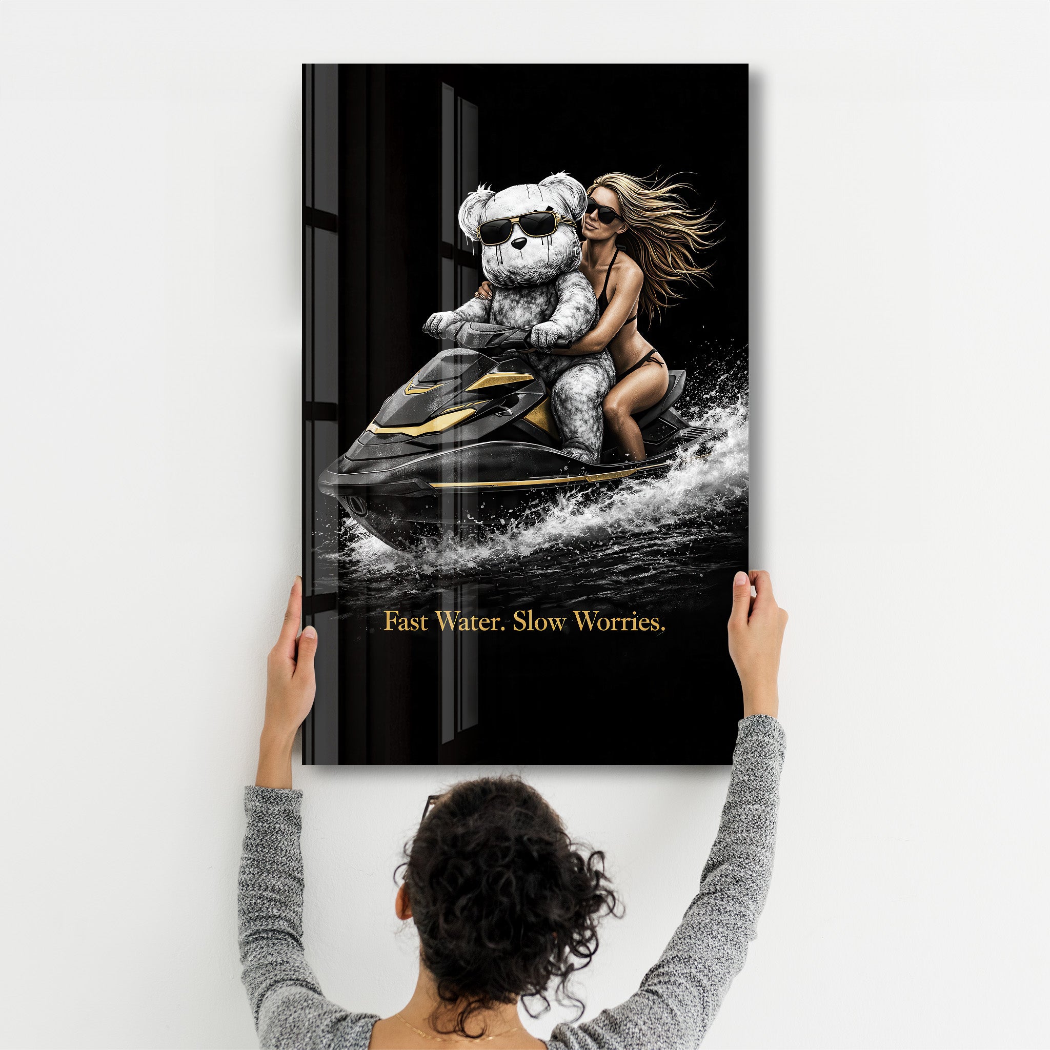 Fast Water Slow Worries x Sugar Teddy | Glass Wall Art