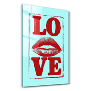 Love Kiss glass wall art by Artdesigna featuring a romantic kiss design on clear glass panel.