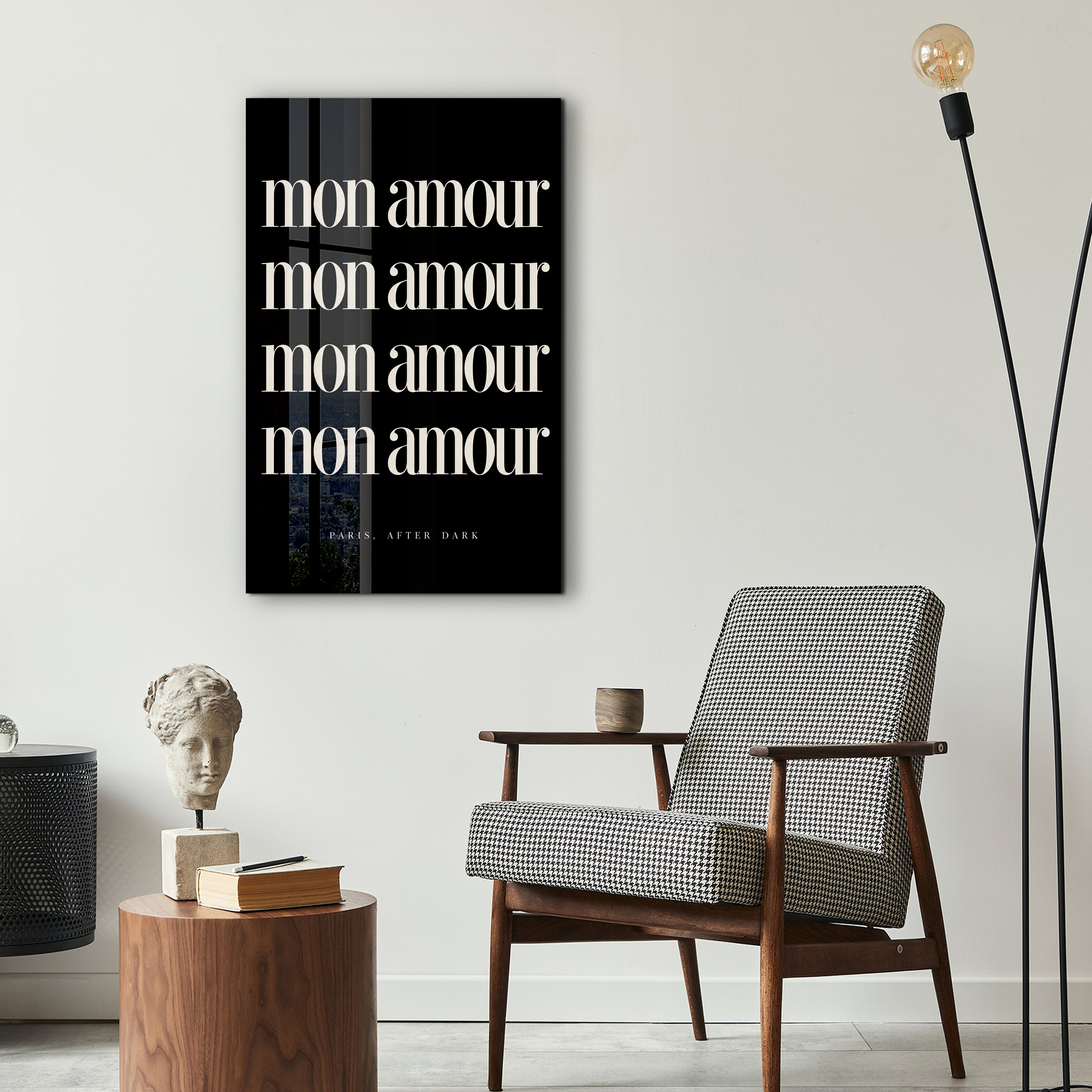 Mon Amour glass wall art by Artdesigna displayed as elegant spring-inspired decor on a wall