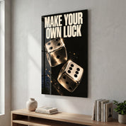 Artdesigna Make Your Own Luck glass wall art with bold typography design