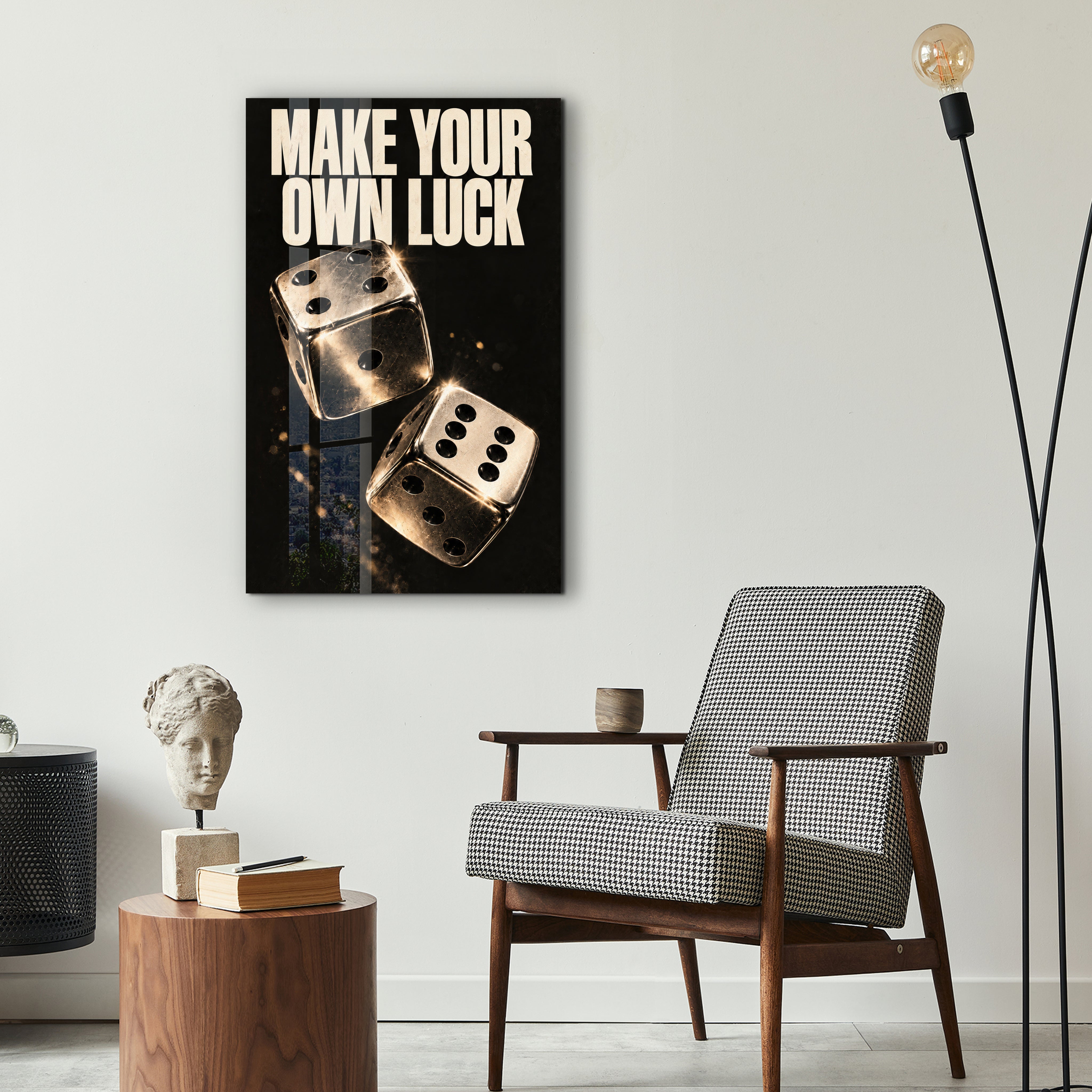 Make Your Own Luck glass wall art by Artdesigna displayed as inspirational home decor