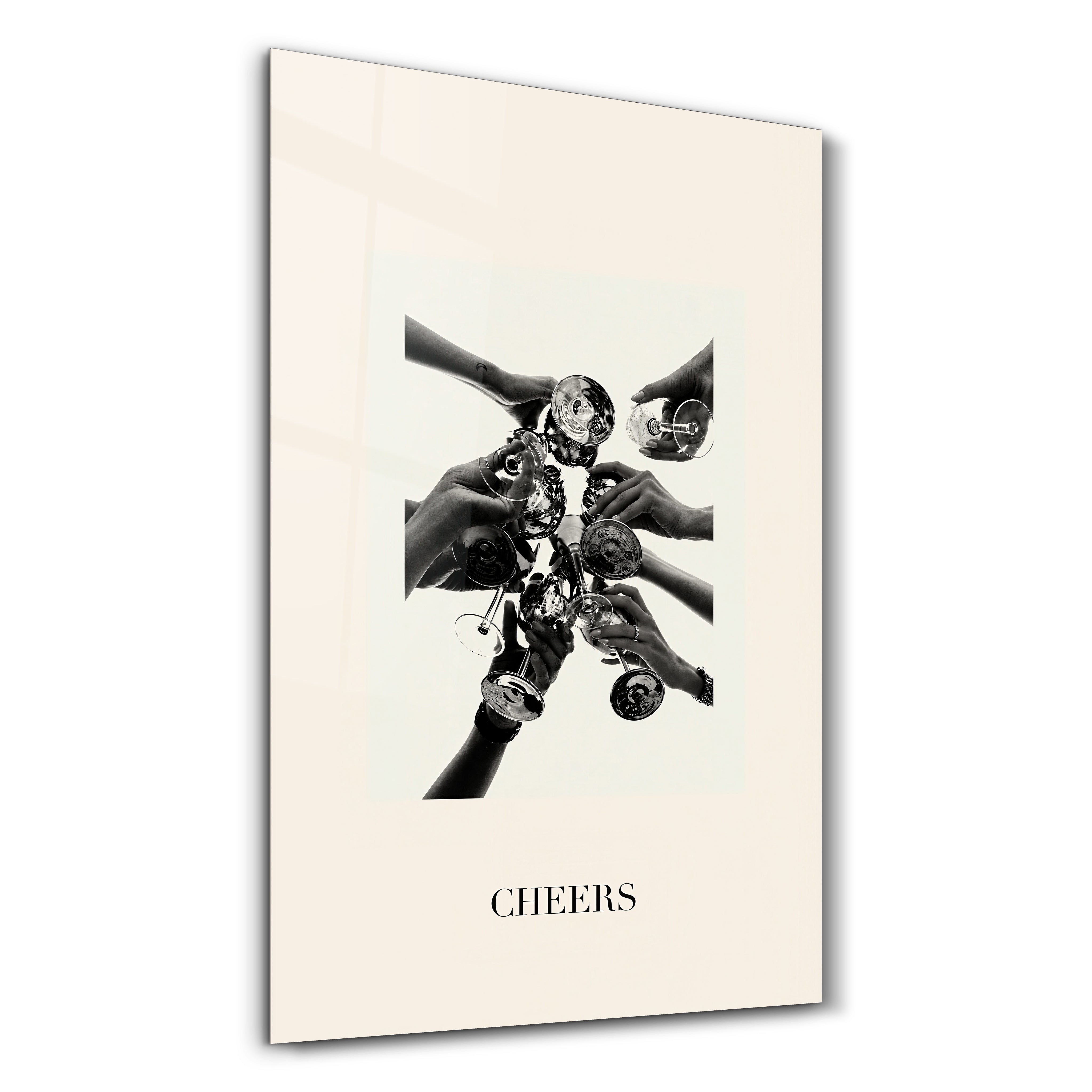 Cheers Champagne Toast glass wall art by Artdesigna featuring a celebratory champagne design.