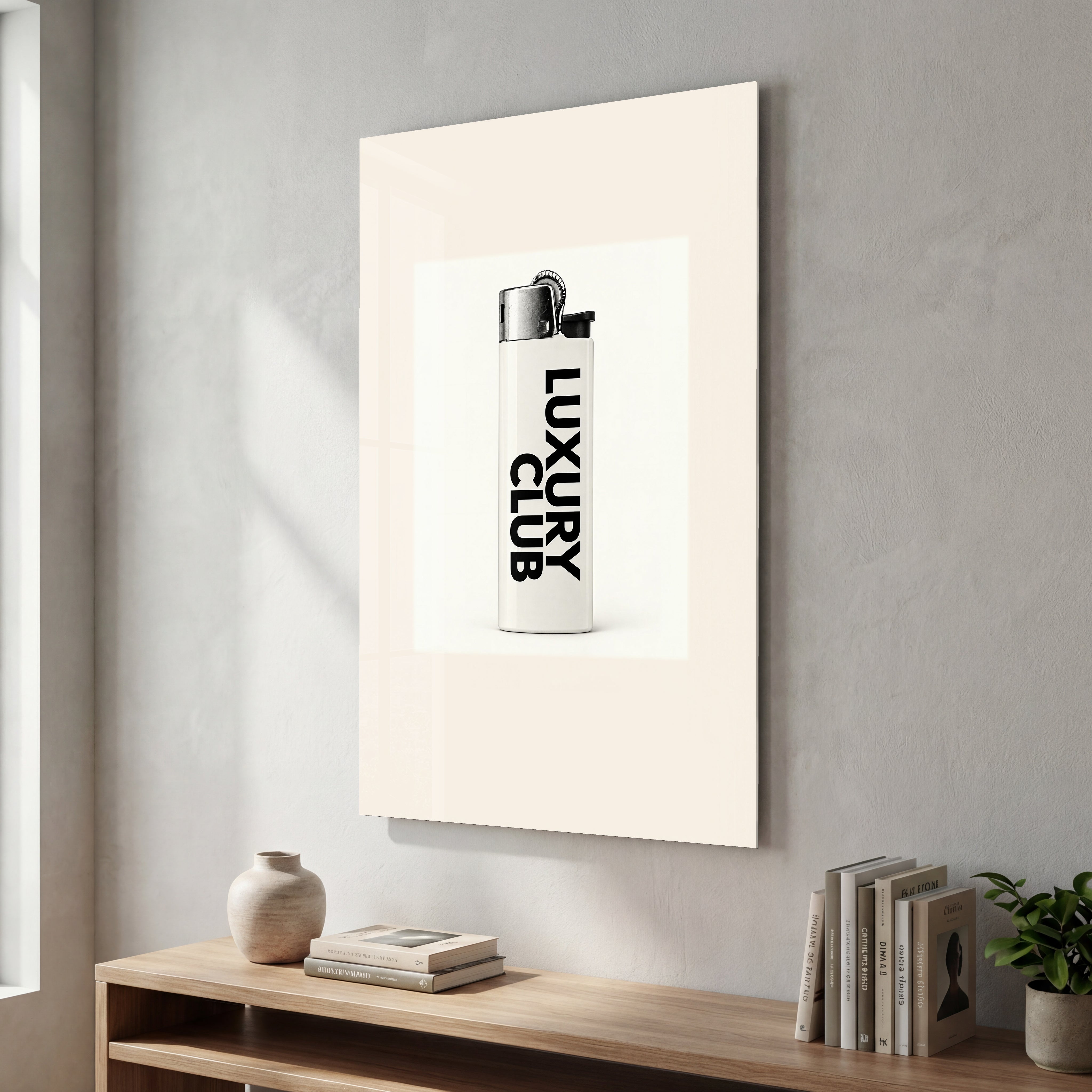 Artdesigna Luxury Club Lighter glass wall art with detailed lighter design and glossy glass finish