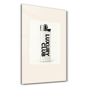 Artdesigna Luxury Club Lighter glass wall art featuring a vintage lighter design on a clear glass panel