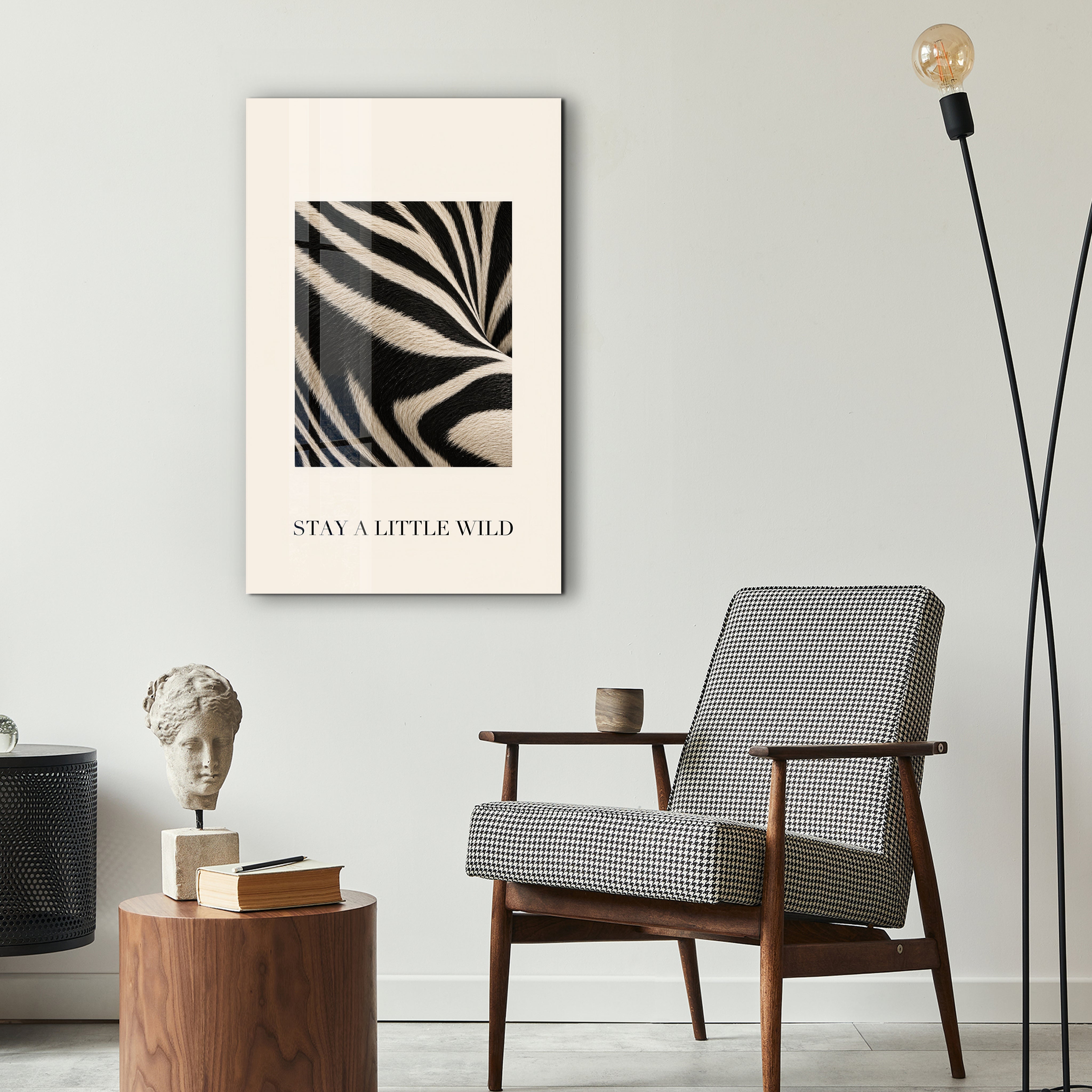 Stay a Little Wild glass wall art by Artdesigna displayed as decorative wall decor