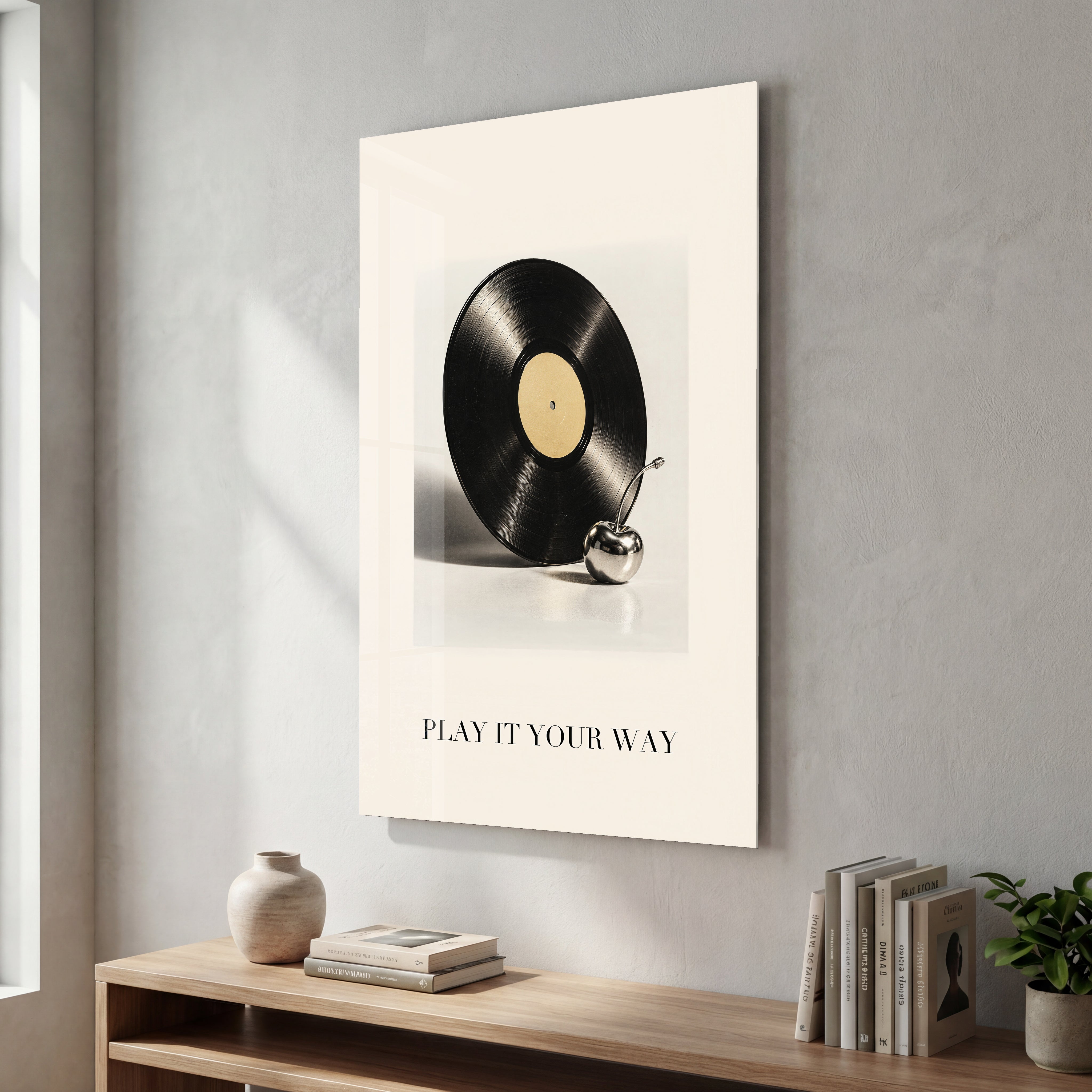 Play It Your Way vinyl and cherry glass wall art by Artdesigna, front view