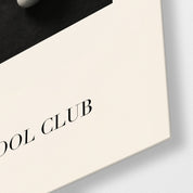 Artdesigna The Pool Club glass wall art close-up with blue poolside scene and modern details