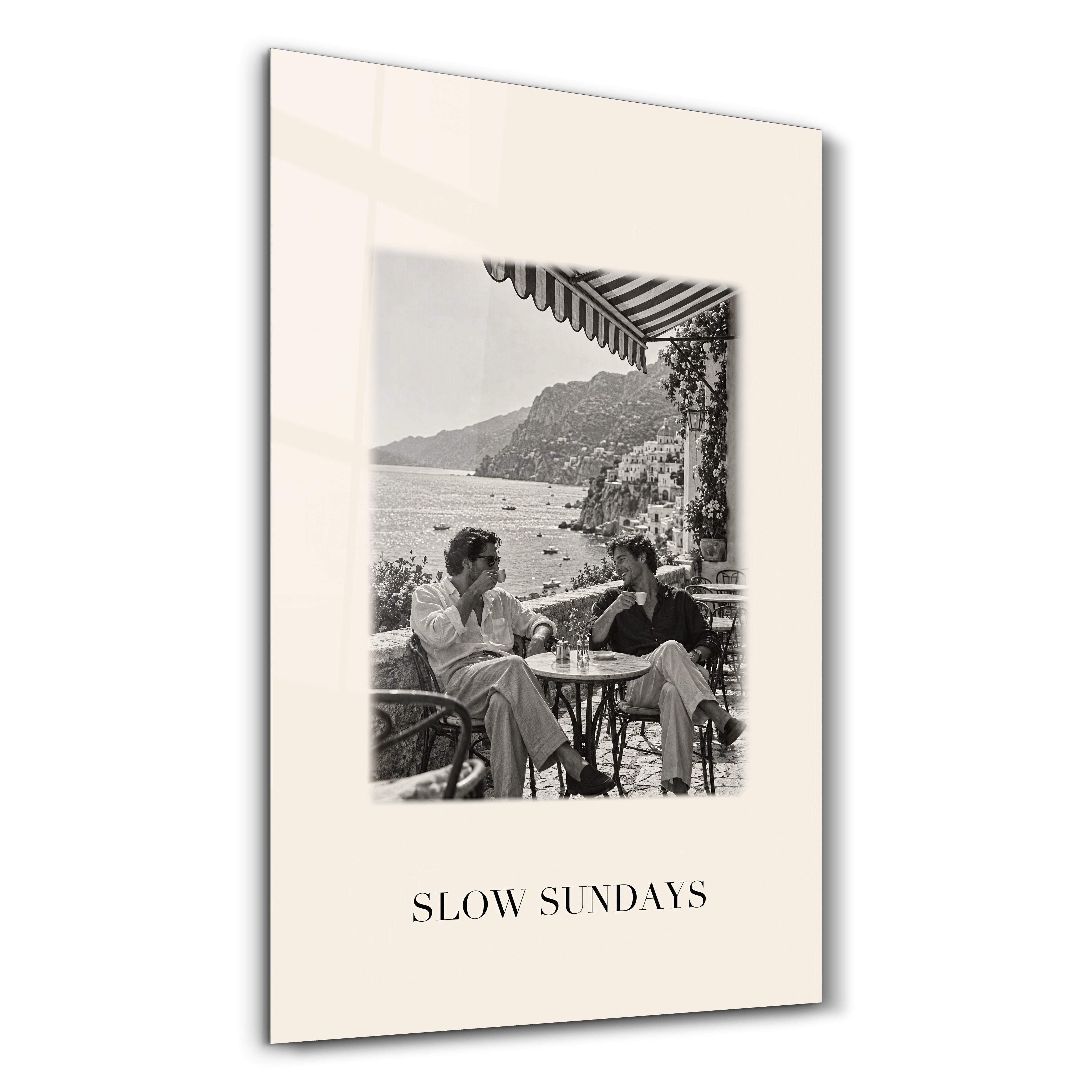Slow Sundays Artdesigna glass wall art featuring a tranquil studio design