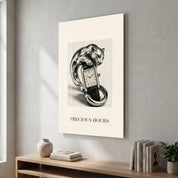 Precious Hours glass wall art by Artdesigna, front view with detailed clock-inspired design