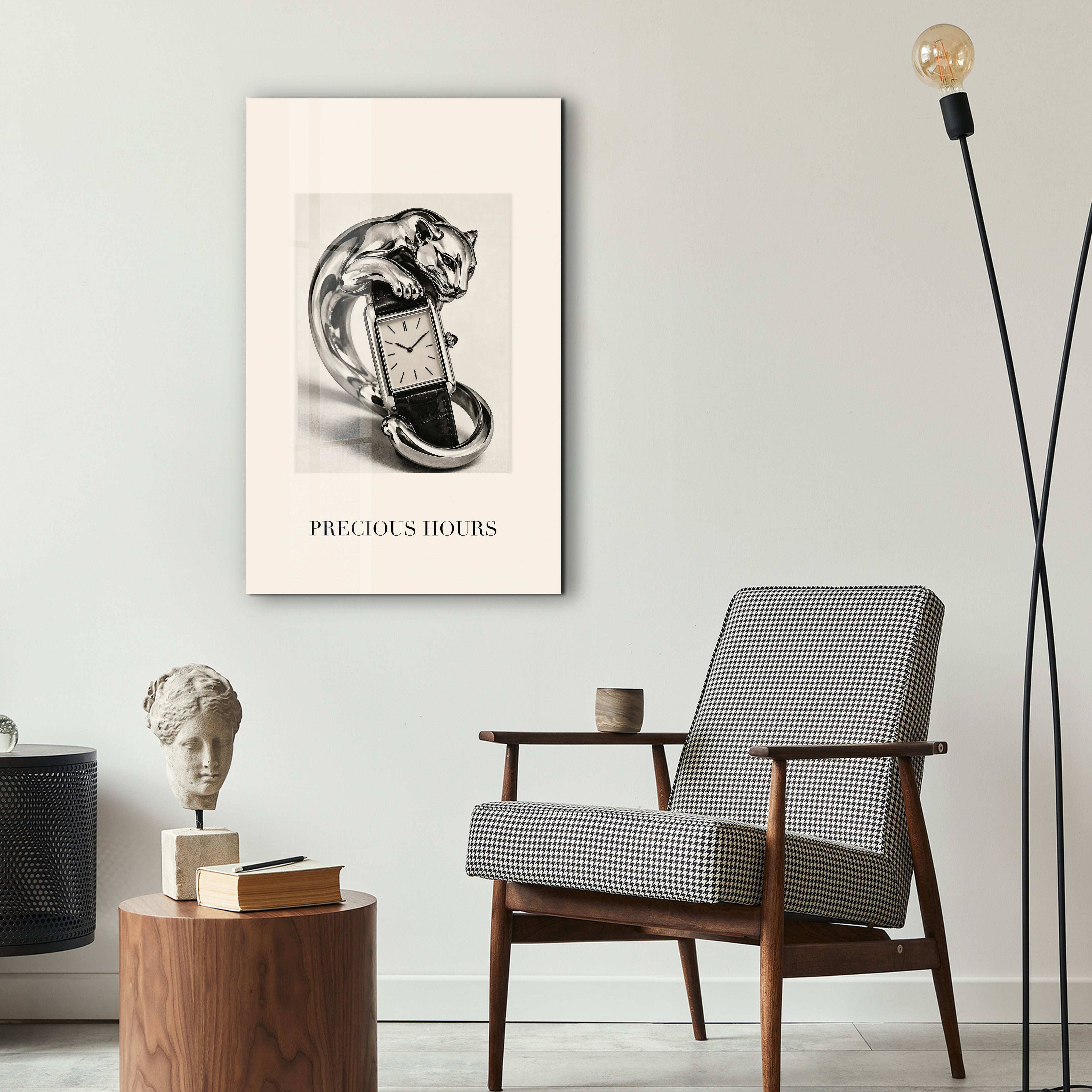 Artdesigna Precious Hours glass wall art displayed in a stylish interior setting