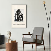 Artdesigna Make Your Next Move glass wall art with bold motivational typography in a modern interior setting