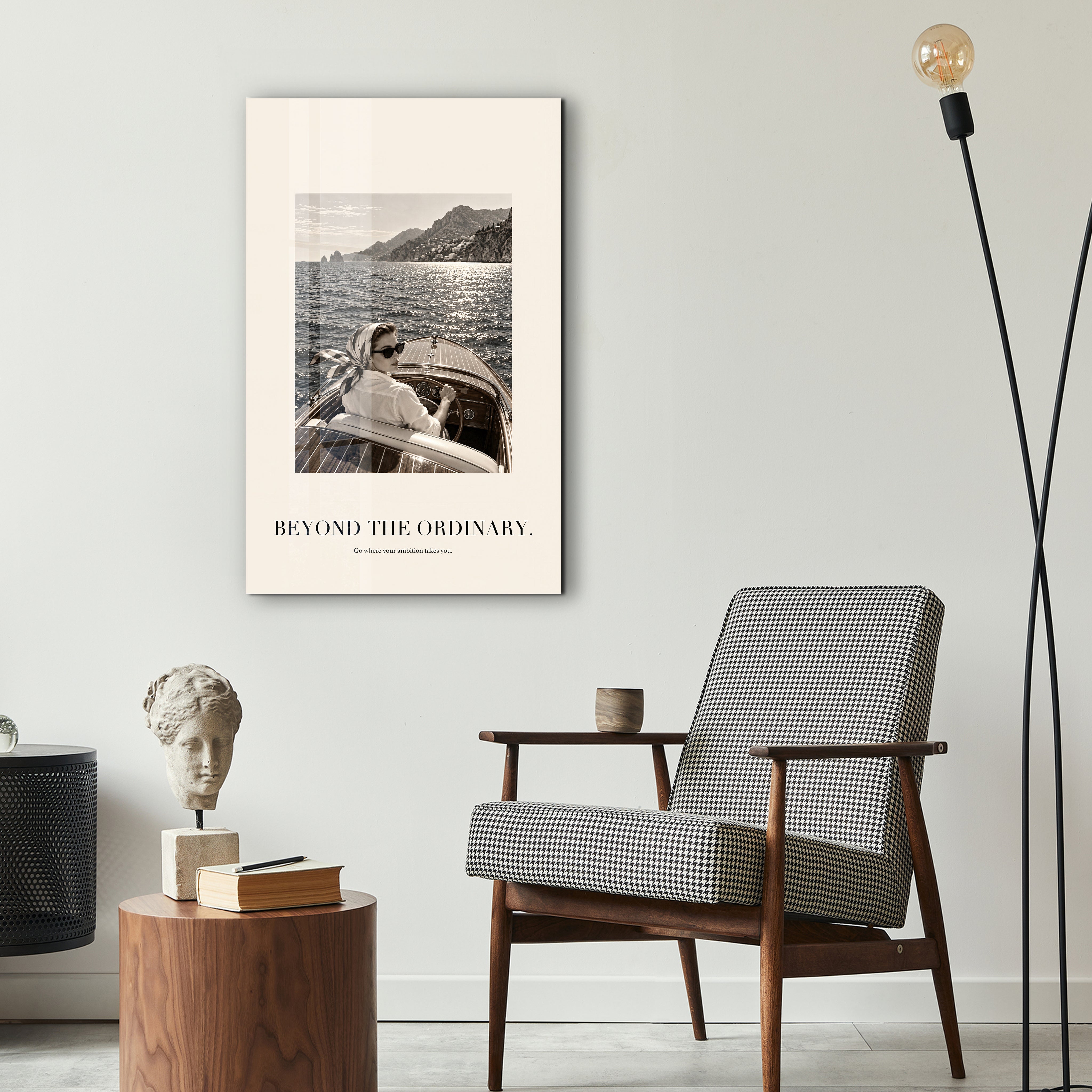 Beyond the Ordinary glass wall art by Artdesigna displayed as modern lifestyle decor