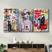 ・" BANKSY-Best Sellers - Trio"・Glass Wall Art - ArtDesigna Glass Printing Wall Art