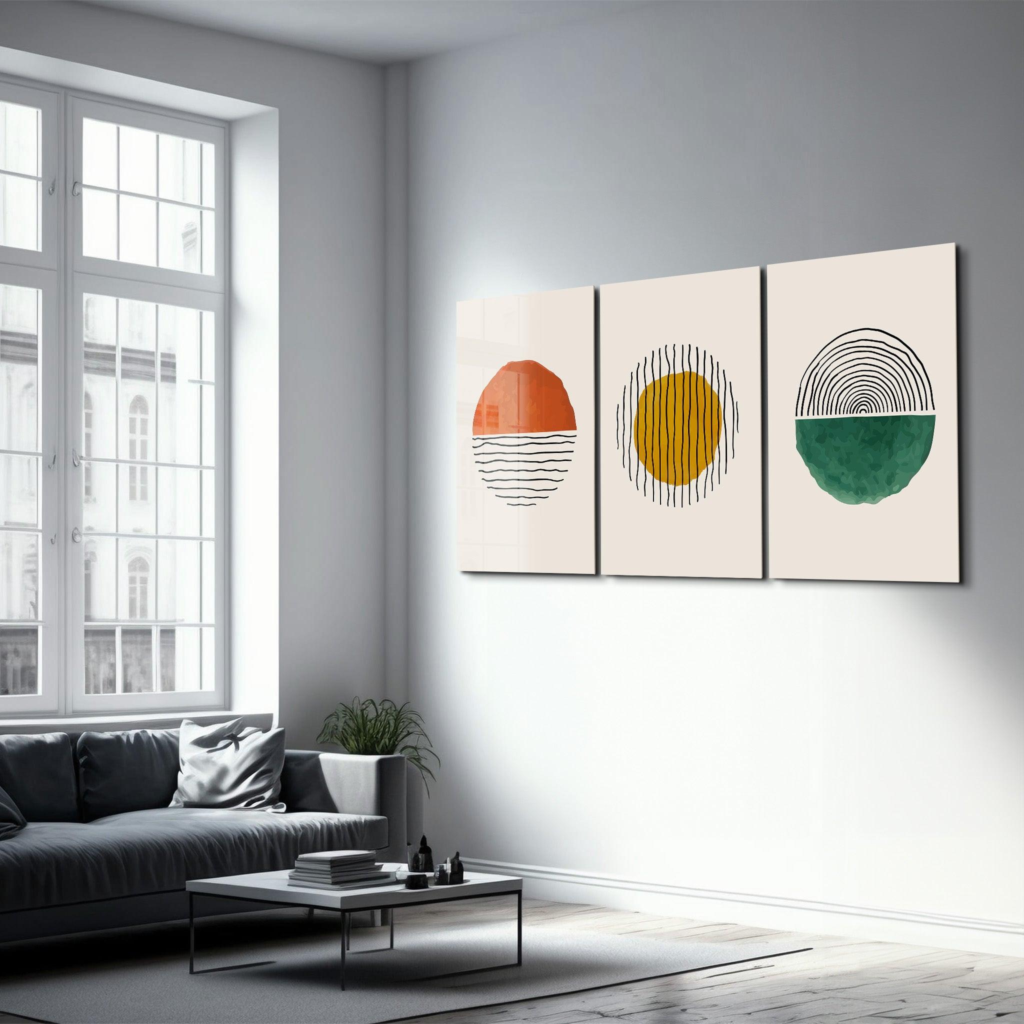 ・"Abstract Sun - Trio"・Glass Wall Art - ArtDesigna Glass Printing Wall Art