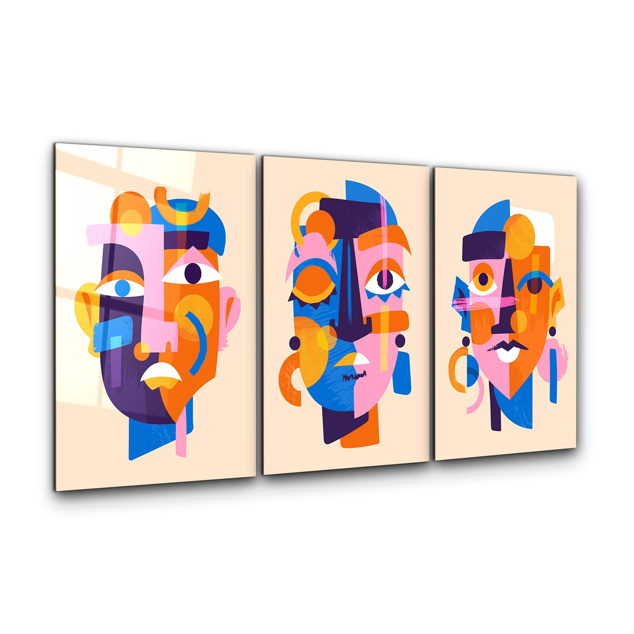 ・"Abstract African Faces - Trio"・Glass Wall Art