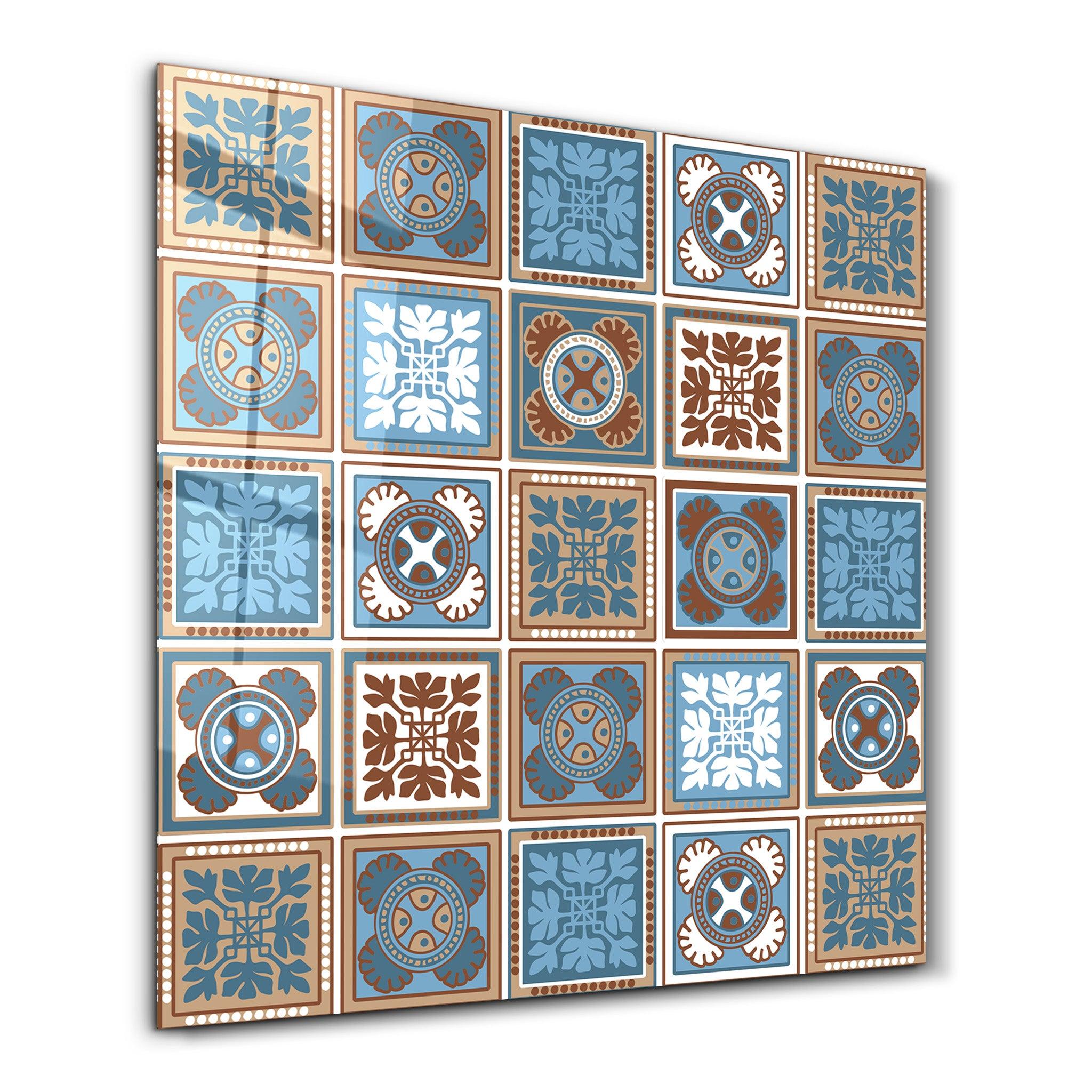 Blue-Light Brown Italian Ceramic Tiles Collection | Glass Wall Art - Artdesigna