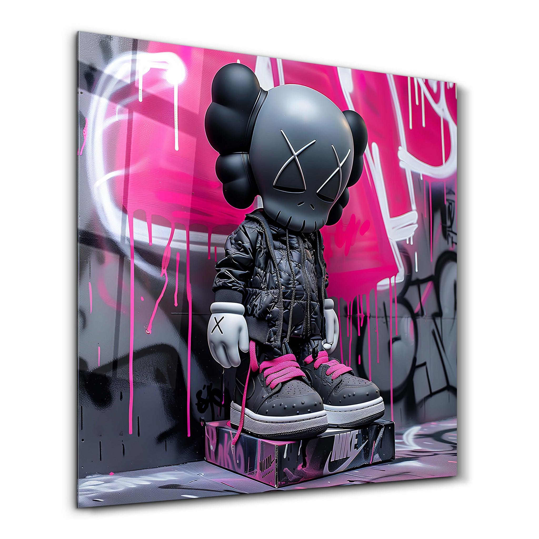 Black KAWS with Nike Fan Art Stylish | Glass Wall Art - Artdesigna