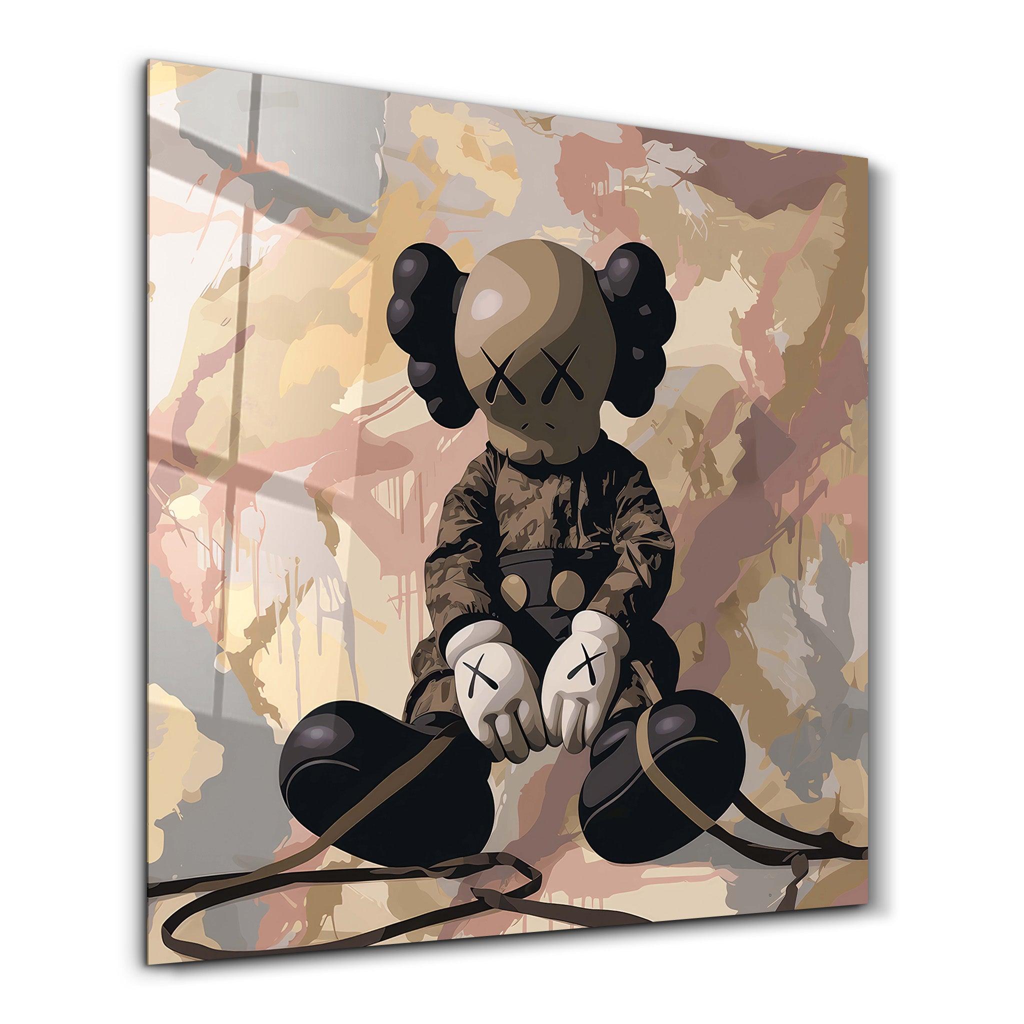 Brown KAWS Retro Fan Art Stylish | Glass Wall Art - Artdesigna