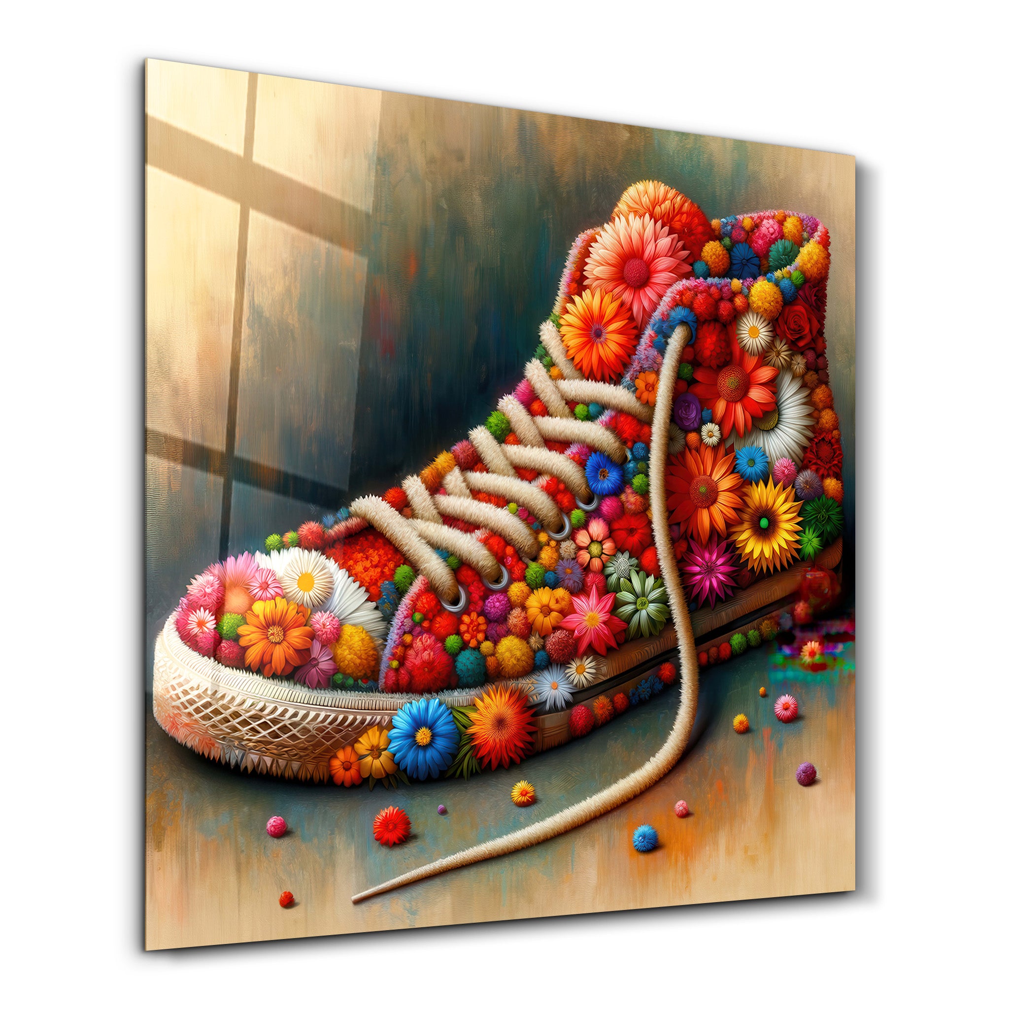 Flower Sneaker | Glass Wall Art - Artdesigna