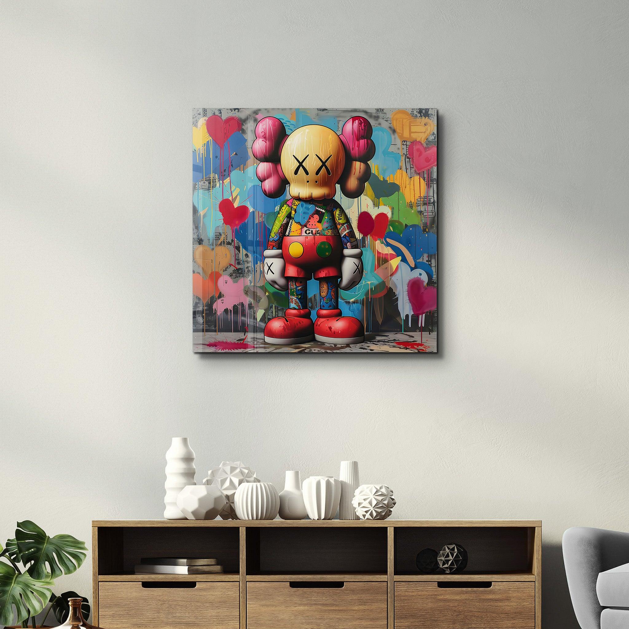 KAWS Colorful Fan Art Graffiti | Glass Wall Art - Artdesigna