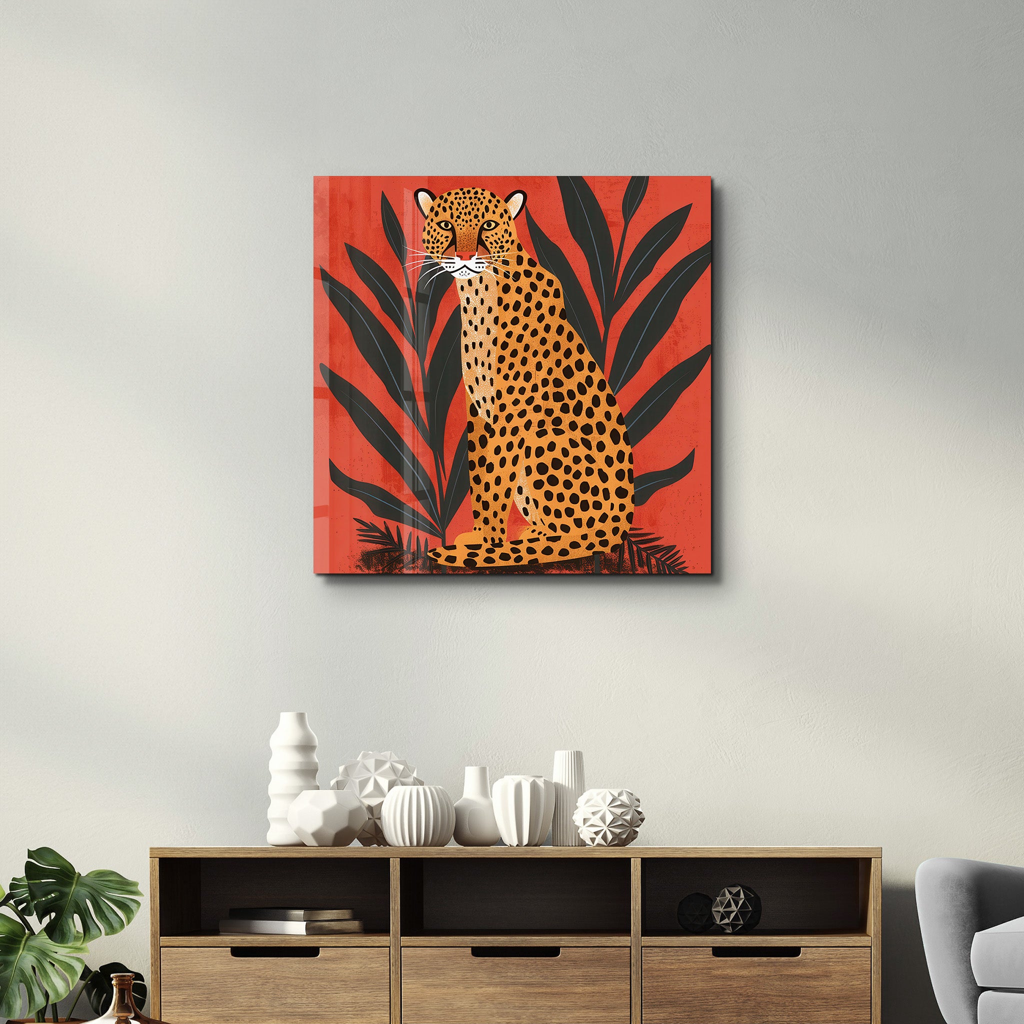 Leopard Retro | Glass Wall Art - Artdesigna