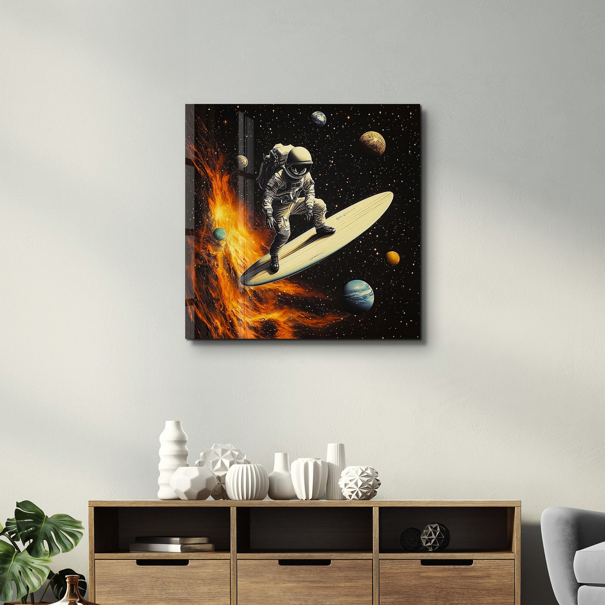 Surfing in the Space | Glass Wall Art