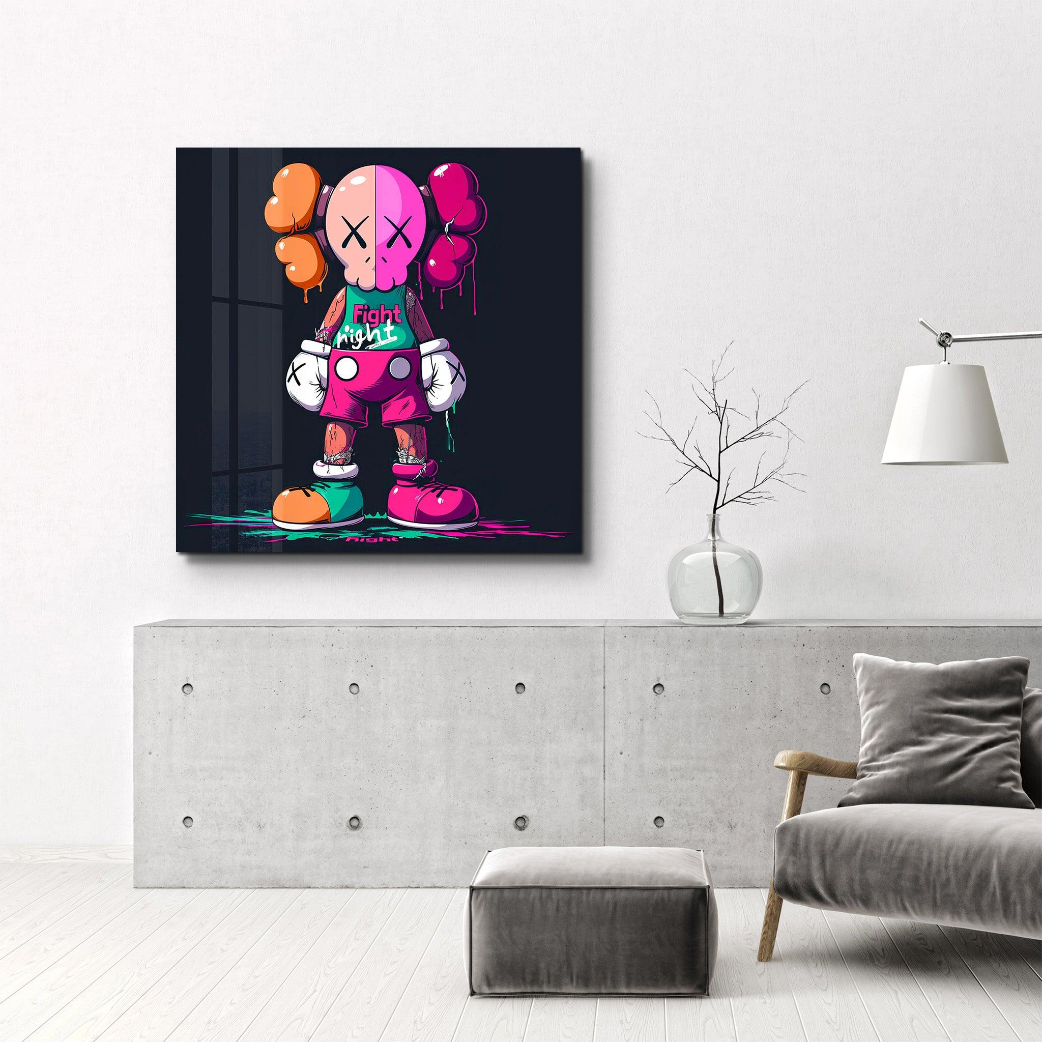 KAWS Fan Art Fight Night | Glass Wall Art - Artdesigna