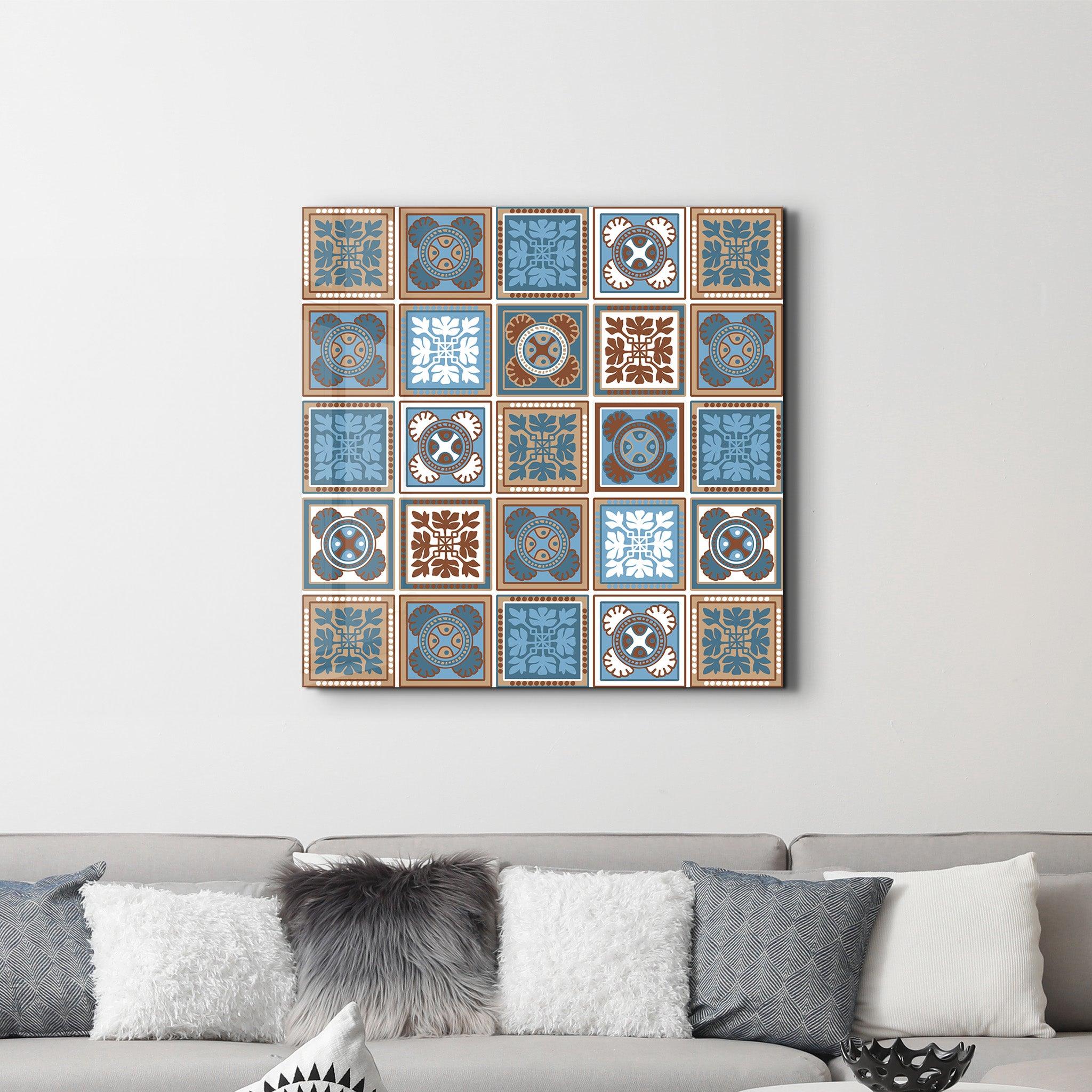 Blue-Light Brown Italian Ceramic Tiles Collection | Glass Wall Art - Artdesigna