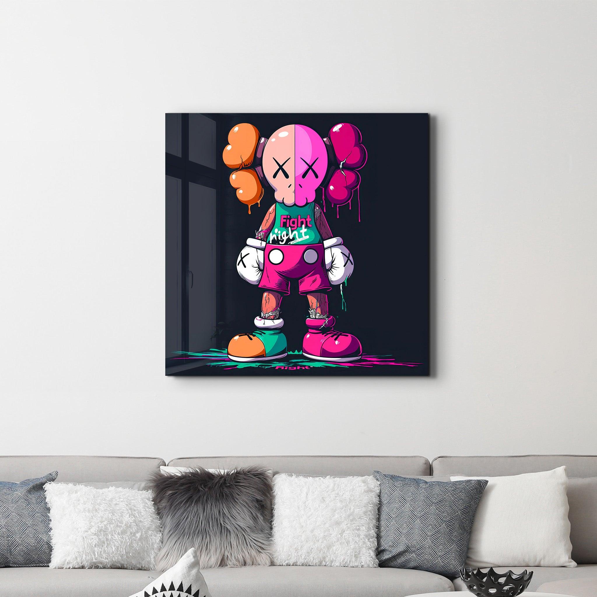 KAWS Fan Art Fight Night | Glass Wall Art - Artdesigna