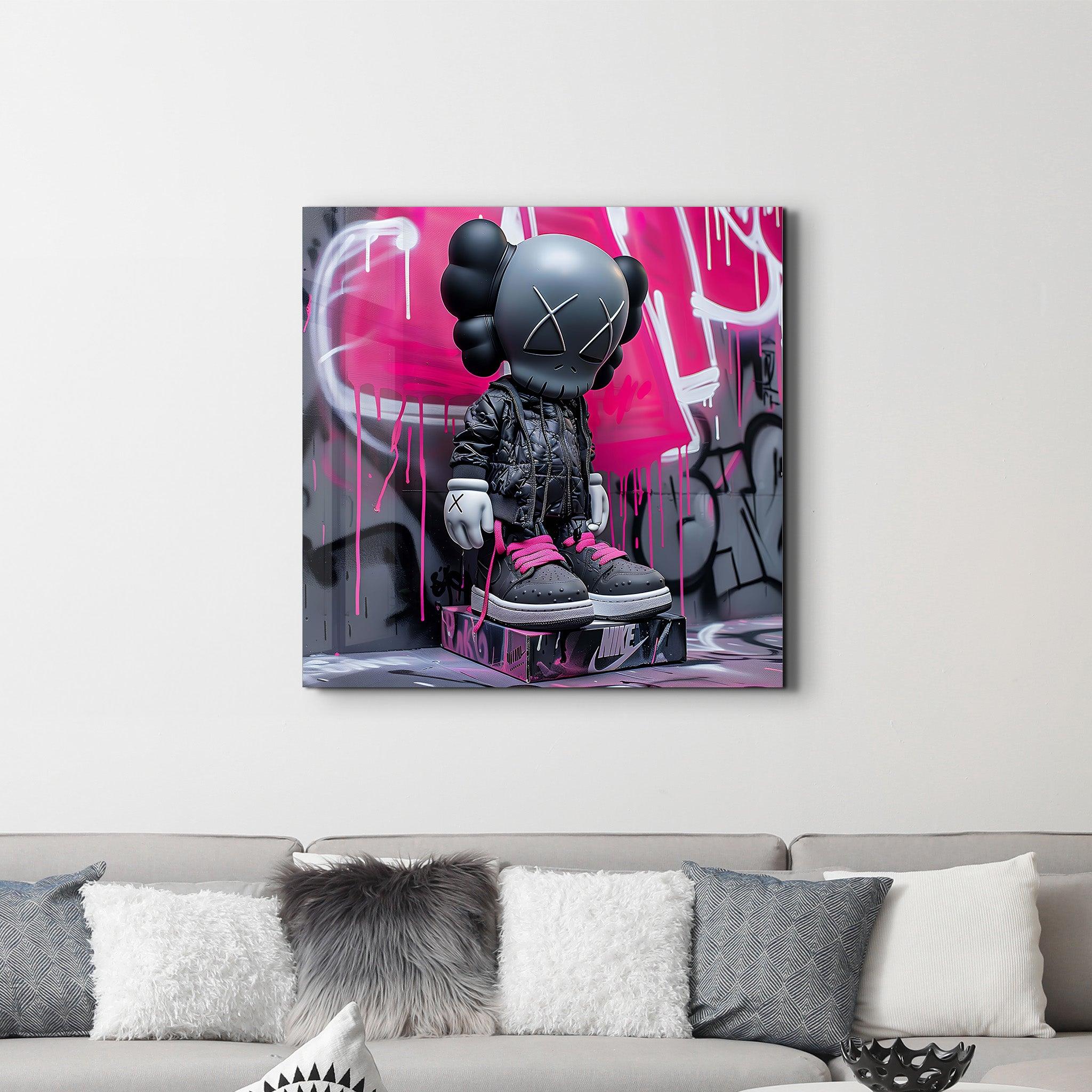 Black KAWS with Nike Fan Art Stylish | Glass Wall Art - Artdesigna