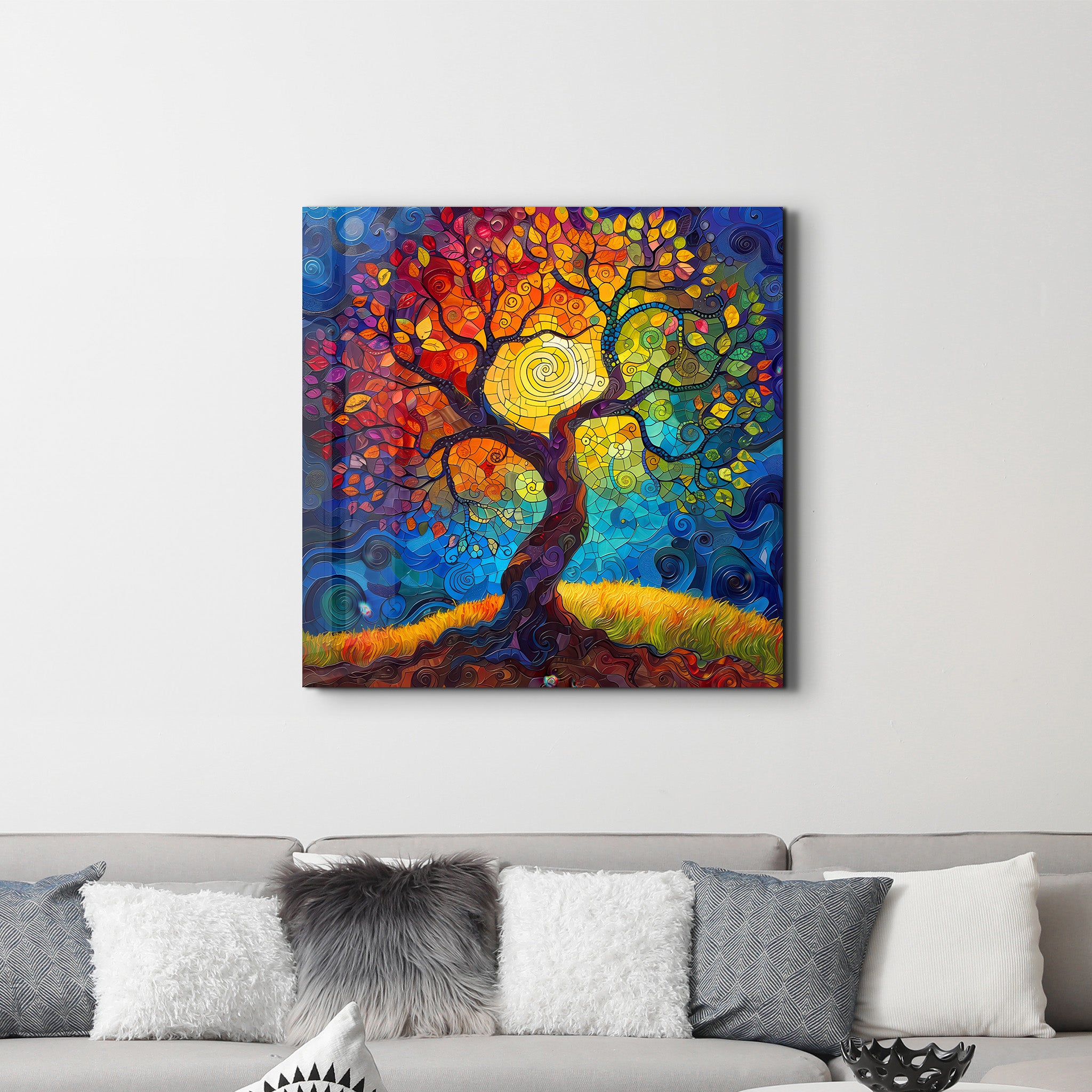 Tree of Life Mosaic Style | Glass Wall Art - Artdesigna