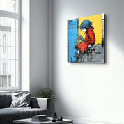 Young Girl in a Red Coat | Glass Wall Art