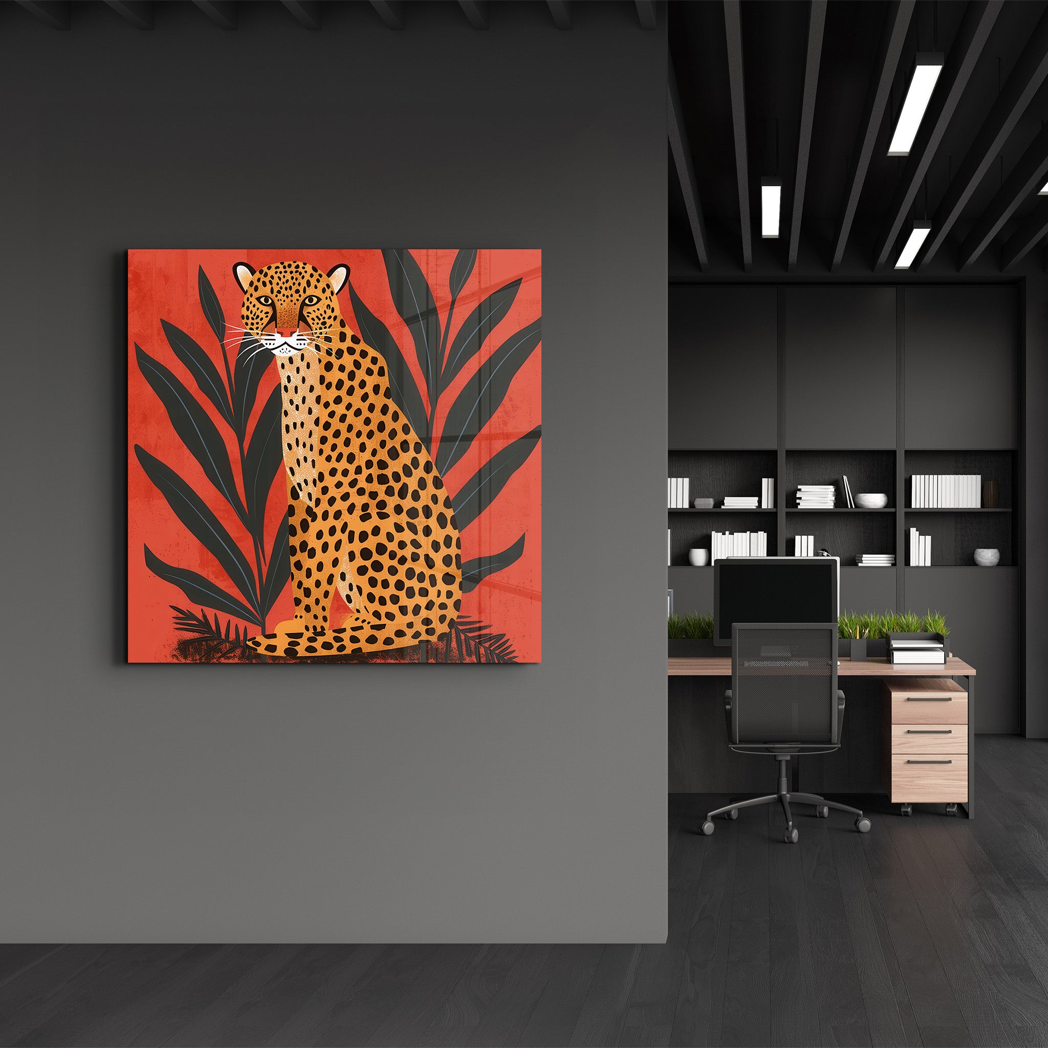 Leopard Retro | Glass Wall Art - Artdesigna