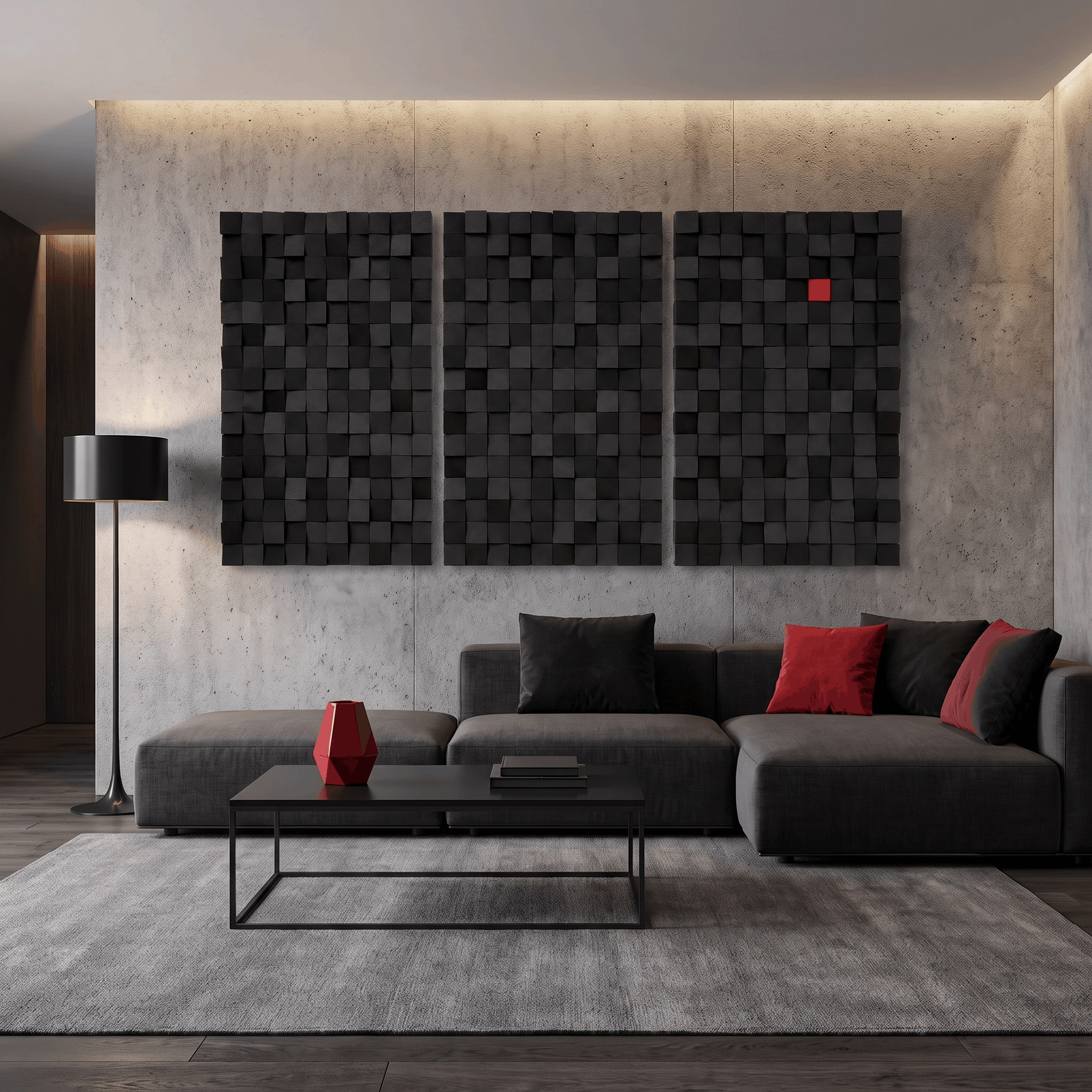 Acoustic wood wall sculpture by Artdesigna featuring bold, layered wooden art design for modern wall decor.