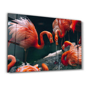 Orange Flamingos | Glass Wall Art - Artdesigna