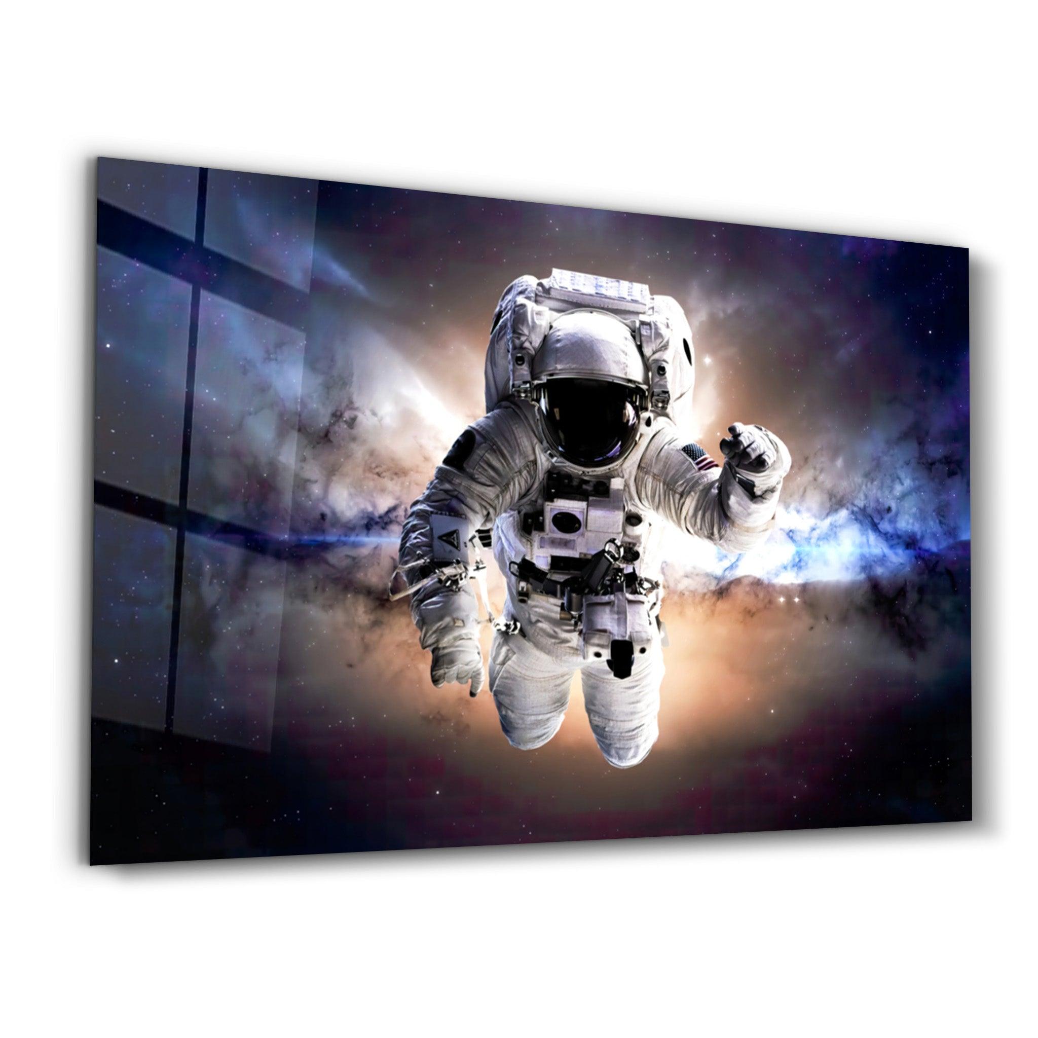 Astronaut In the Space | Glass Wall Art - Artdesigna