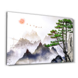 Abstract Flying Birds and Sunset | Glass Wall Art