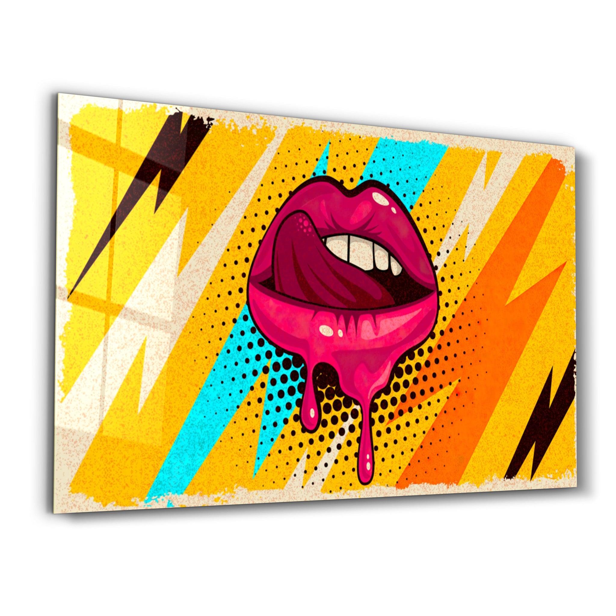 Abstract Pink Lips | Glass Wall Art - Artdesigna