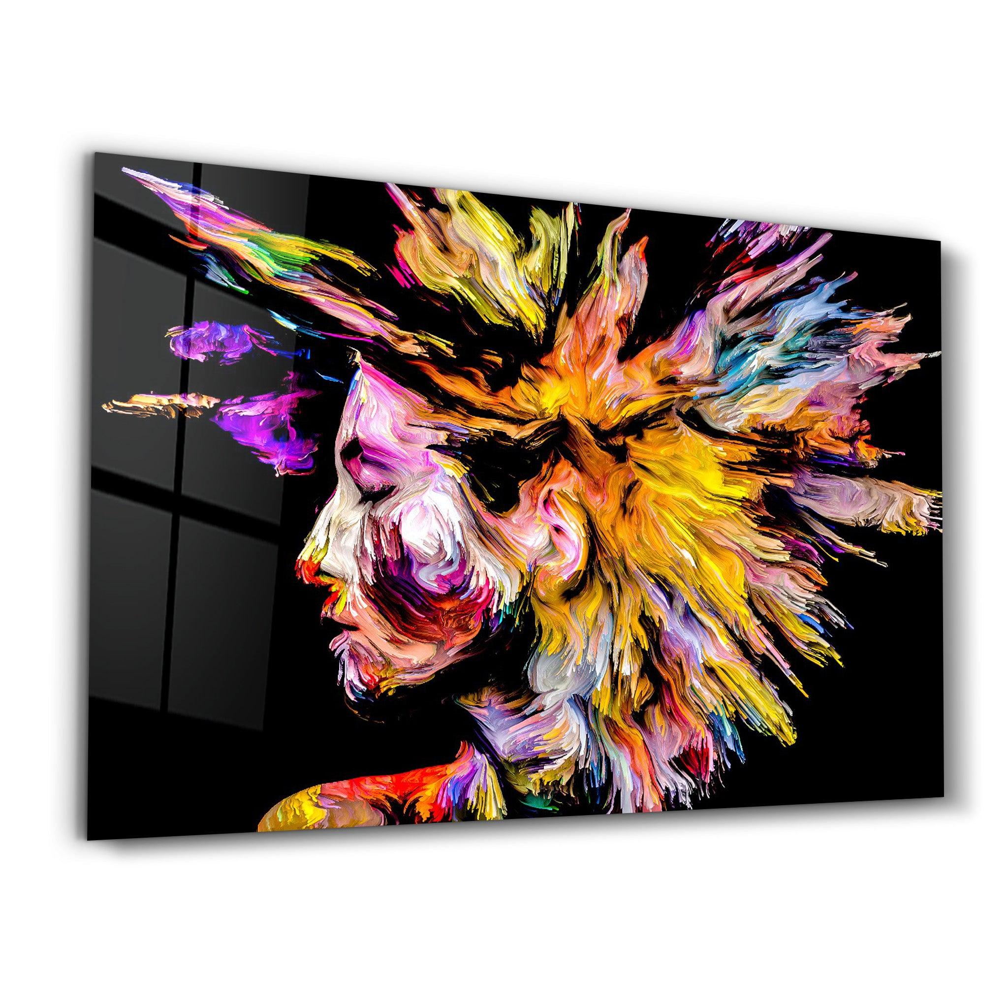 Abstract Colorful Woman Portrait V1 | Glass Wall Art - Artdesigna