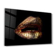 Golden Lips | Glass Wall Art - Artdesigna