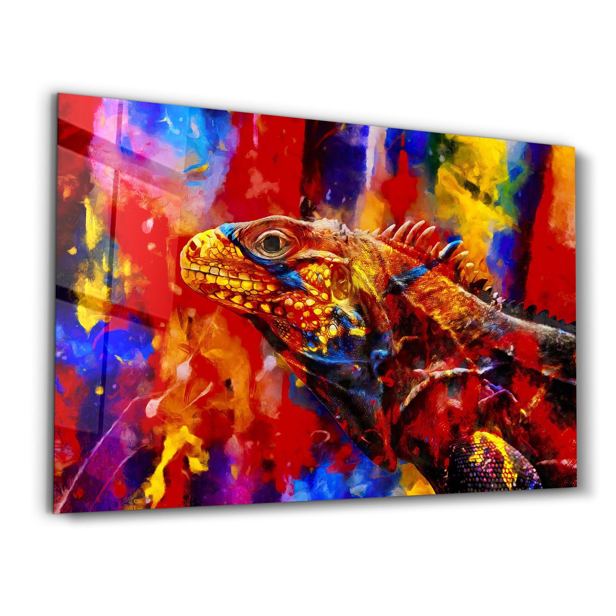 Abstract Colorful Iguana | Glass Wall Art - Artdesigna