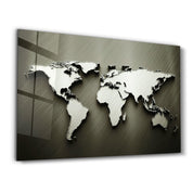 Metallic World Map | Glass Wall Art - Artdesigna