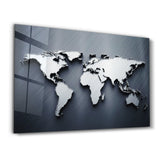 Metallic Blue World Map | Glass Wall Art