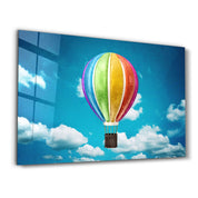 Rainbow Air Balloon | Glass Wall Art - Artdesigna