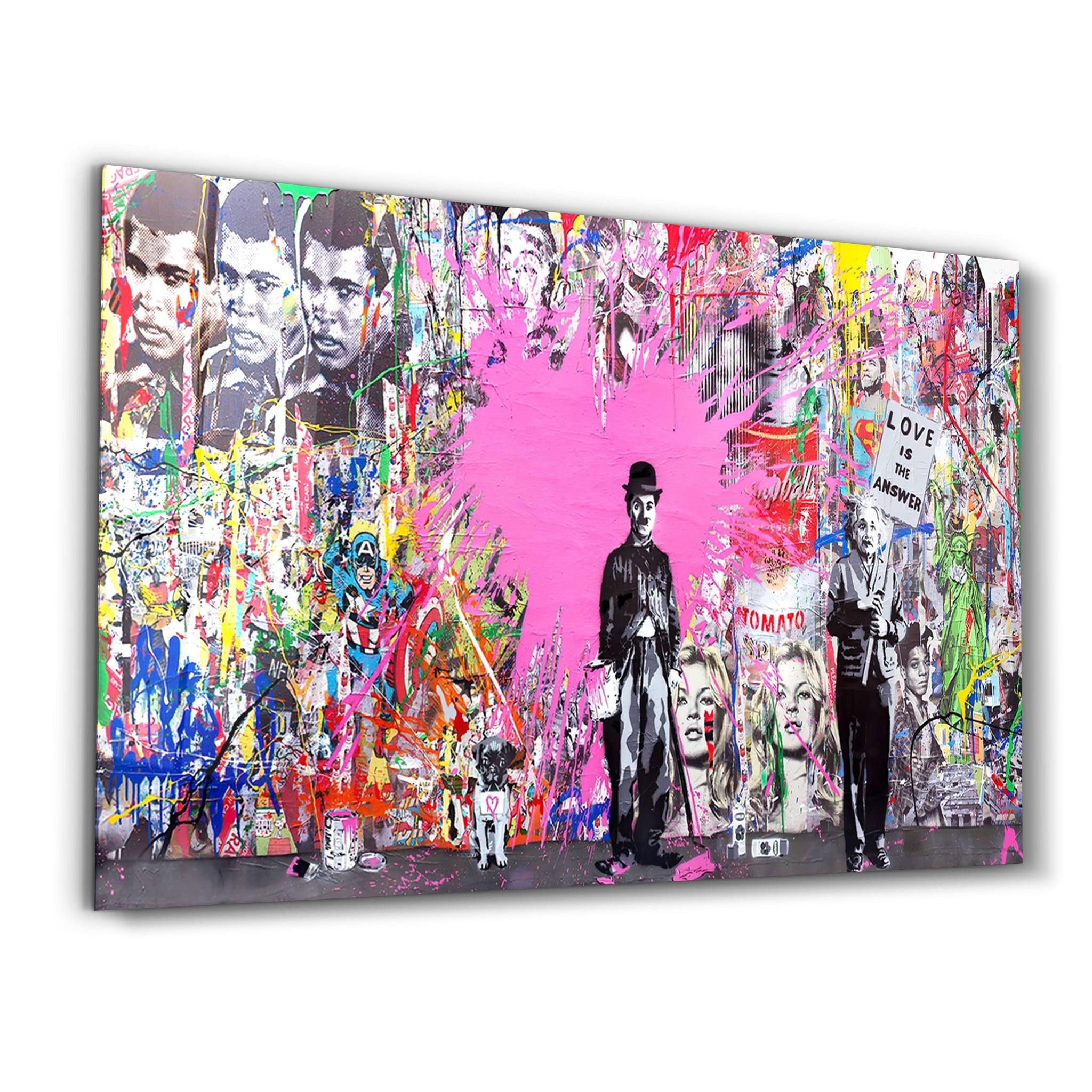 Banksy Pink Love Glass Wall Art - Artdesigna