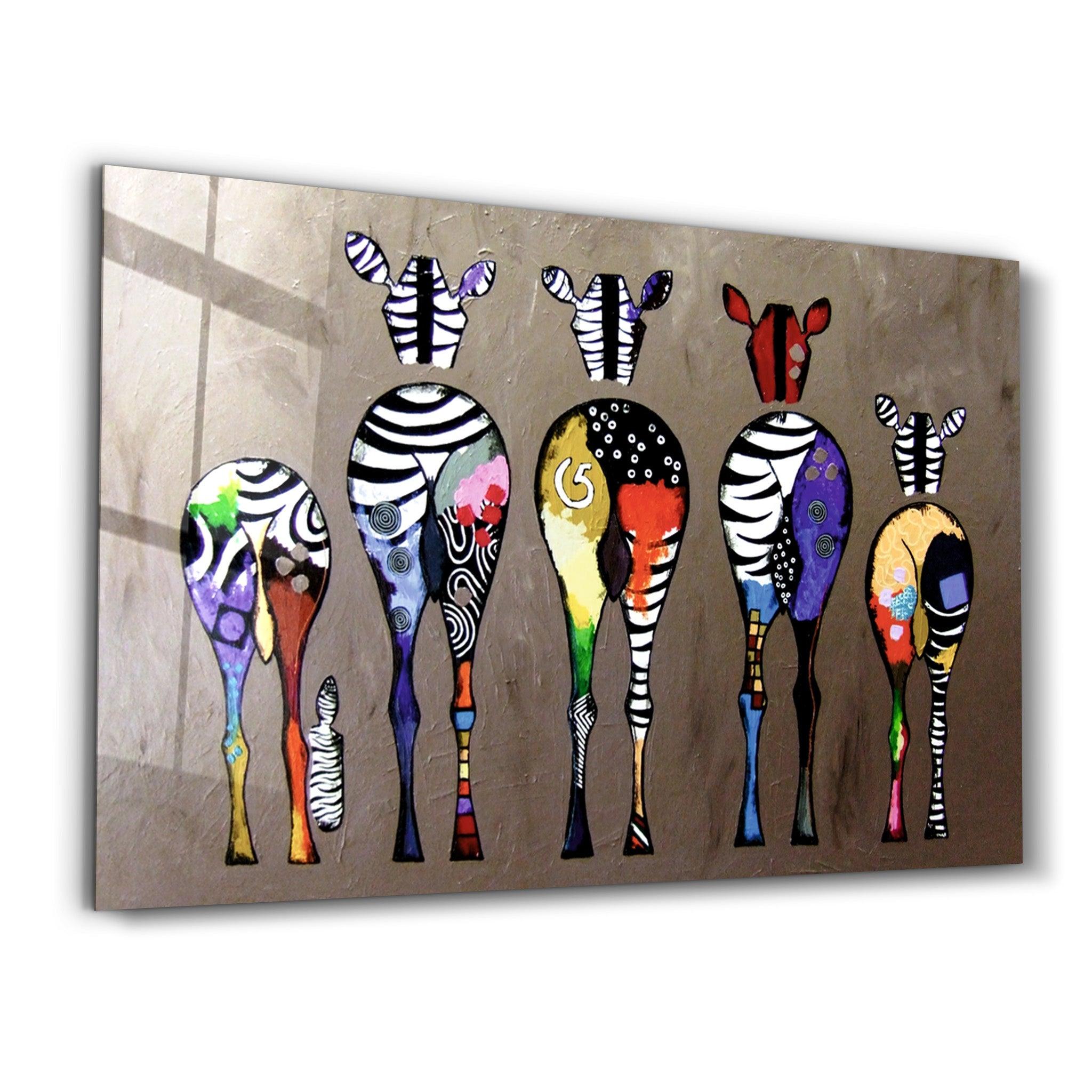 Colorful Zebra Family | Glass Wall Art - Artdesigna