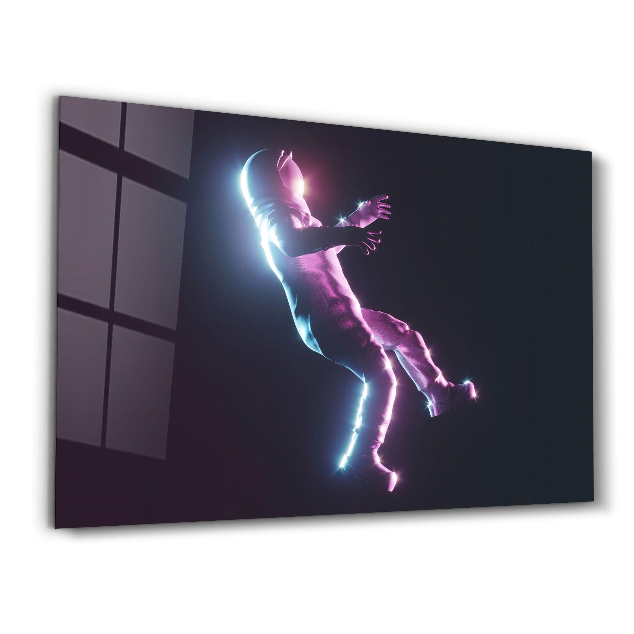 Astronaut Neon | Glass Wall Art - Artdesigna