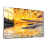 Boats In A Calm Sea | Glass Wall Art - Artdesigna